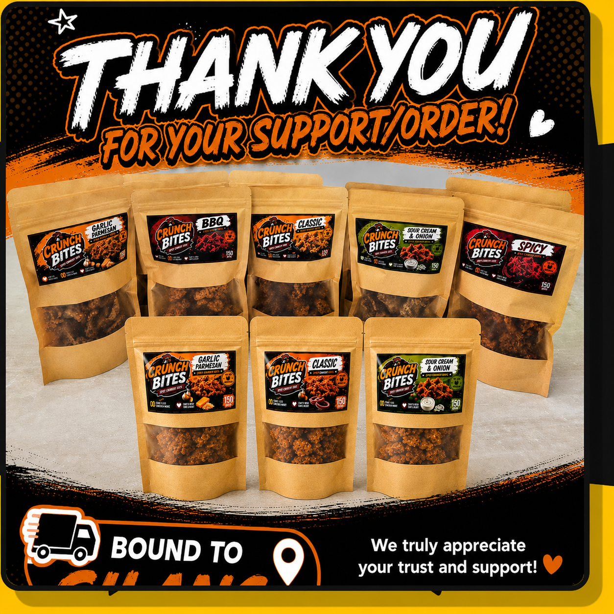 Crunch Bites customer order featuring assorted flavors